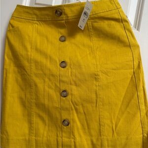 LOFT Mustard Button-Down Pencil Skirt